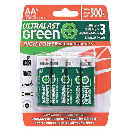 ULTRALAST Battery 1.2 Volt Nickel Metal Hydride Ultralast High Power AA 4 Pack ULGHP4AA