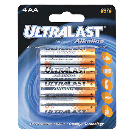 ULTRALAST Battery 1.5 Volt Alkaline Ultralast 4 Pack AA Alkaline Battery ULA4AA