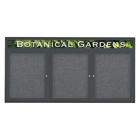 UNITED VISUAL PRODUCTS Corkboard, Triple Door, Radius Frame, Header, 72x36", Black/Medium Gray UV7015-BLACK-MEDGRY