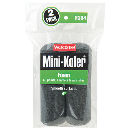 WOOSTER 4" Mini Paint Roller Cover, 3/8" Nap, Foam, 2 PK R264-4