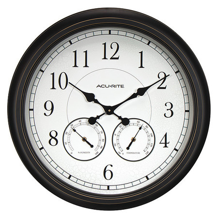 ACURITE Weathered Black Wall Clock W/ Thermometer and Hygrometer, 24" 75473M