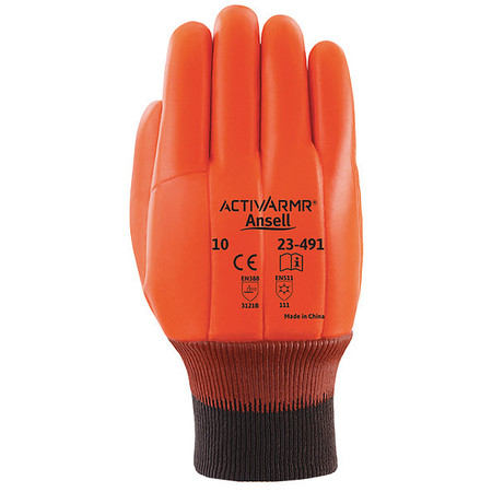 Ansell Coated Gloves, L, High Visibility Orange, PR 23-491