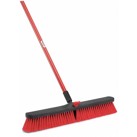 LIBMAN Push Broom, Locking Nut, 60 in L, 24 in Sweep Face, 3 in Red Bristles, Red Handle 805