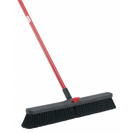 Libman Push Broom, Locking Nut, 60 in L, 24 in Sweep Face, 3 in Black Bristles, Red Handle 801