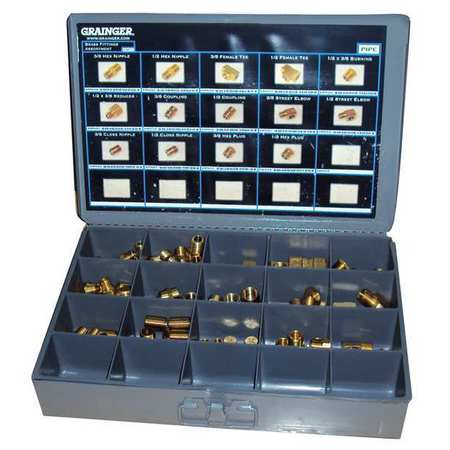 Zoro Select Brass Pipe Fitting Kit, NPT, Assorted Pipe Size 6AZF6