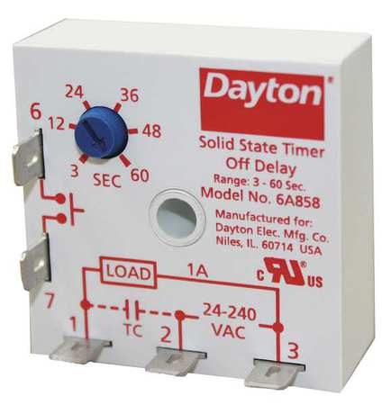 DAYTON Encapsulated Timer Relay, 1A, Solid State 6A858