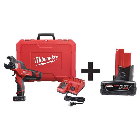 MILWAUKEE TOOL Cordless Cable Cutter Kit, Battery Included, 12 V, Li-Ion Battery 2472-21XC, 48-11-2440