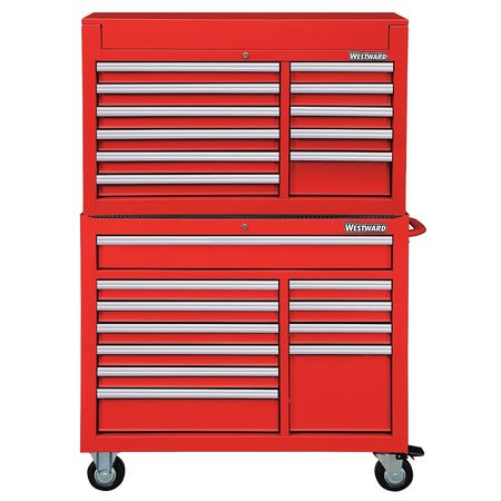 Westward WESTWARD Tool Chest & Cabinet Combination, 22-Drawers, Powder Coated Red, 42" W x 19" D x 67" H 7CX91