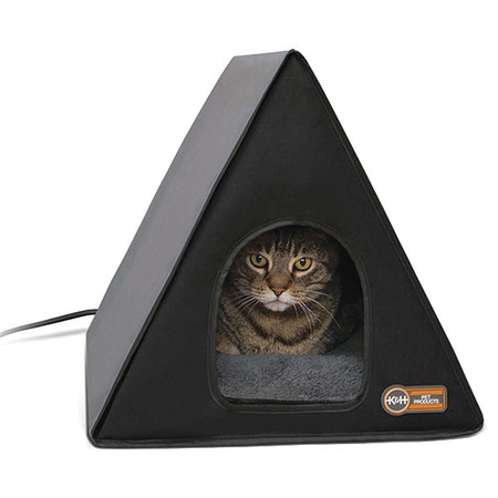 K&H PET PRODUCTS Heated A-Frame Cat House Gray / Black 18" x 14" x 14" 3880