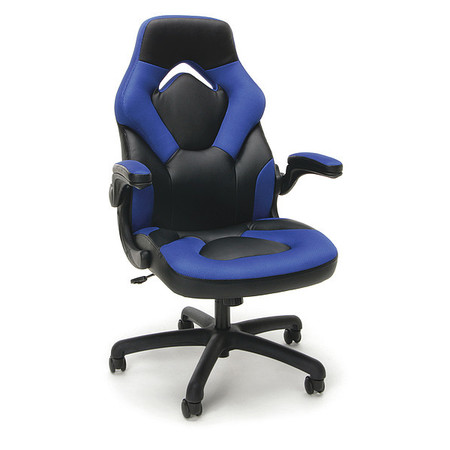 Ofm Gaming Chair, Padded Flip-up, Fabric: Blue; Leather: Black ESS-3085-BLU