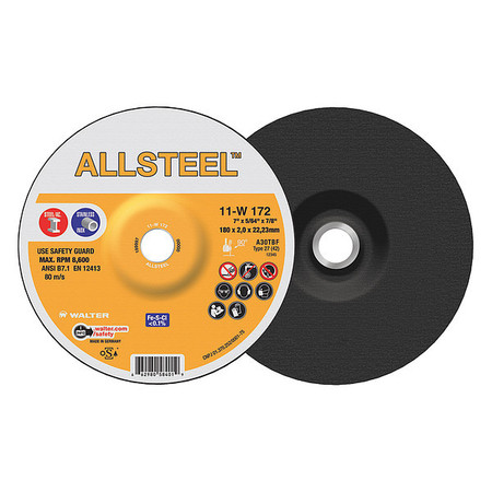 WALTER SURFACE TECHNOLOGIES Allsteel Cutting Wheel, 7" x 1/16" 11W172