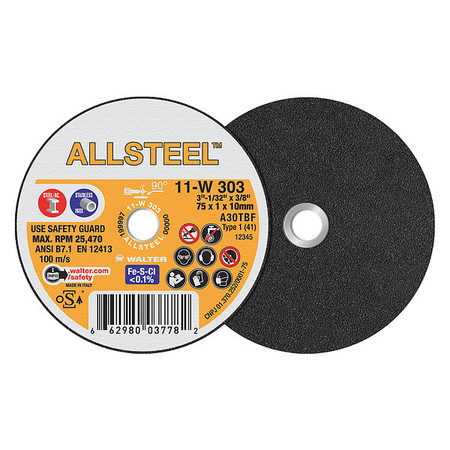 WALTER SURFACE TECHNOLOGIES Allsteel Mini Cut-Off Wheels, 3" x 1/3 11W303