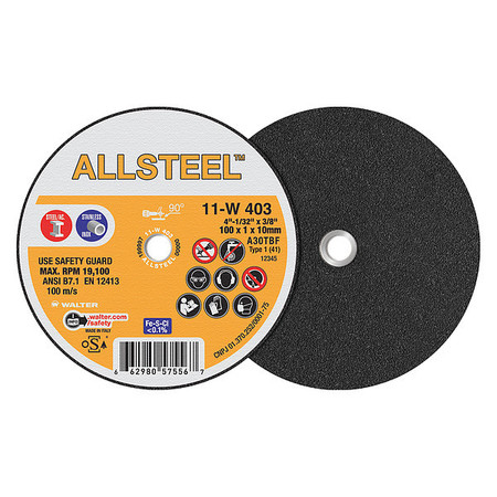 WALTER SURFACE TECHNOLOGIES Allsteel Mini Cut-Off Wheels, 4" x 1/32 11W403