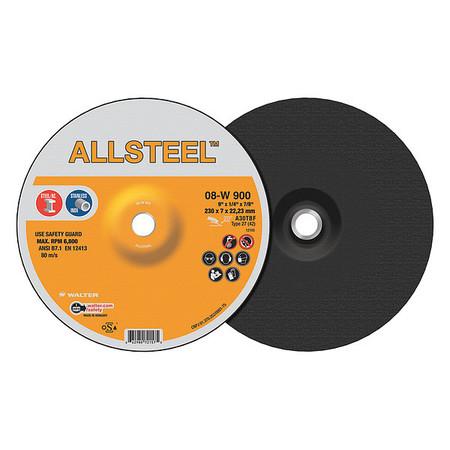 WALTER SURFACE TECHNOLOGIES Allsteel Grinding Disc, 9" x 1/4" x 7/8 08W900
