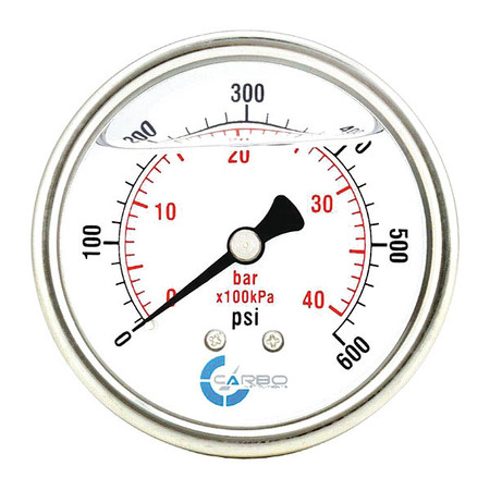 CARBOUSA Liquid Filled Pressure Gauge, 2 1/2", 600 psi L25-SSB-600