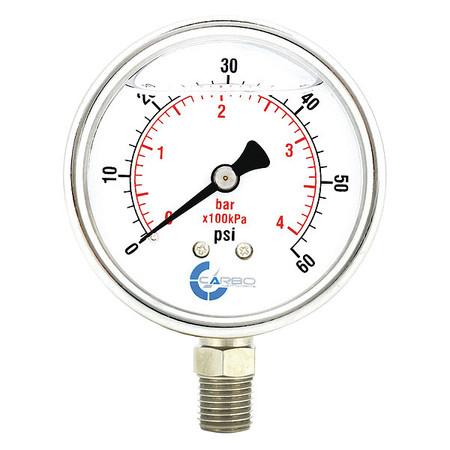 CARBOUSA Liquid Filled Pressure Gauge, 2 1/2", 60 psi L25-SSL-60