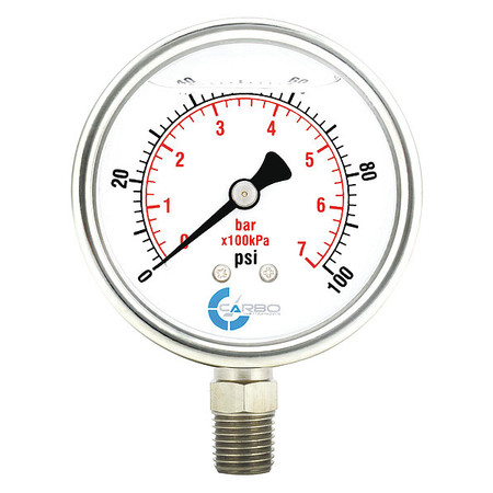 CARBOUSA Liquid Filled Pressure Gauge, 2", 100 psi L20-SSL-100