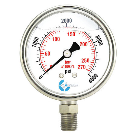 Carbousa Liquid Filled Pressure Gauge, 2 1/2", 4000 psi L25-SSL-4.0K