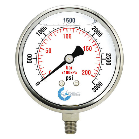 CARBOUSA Liquid Filled Pressure Gauge, 4", 3000 psi L40-SSL-3.0K