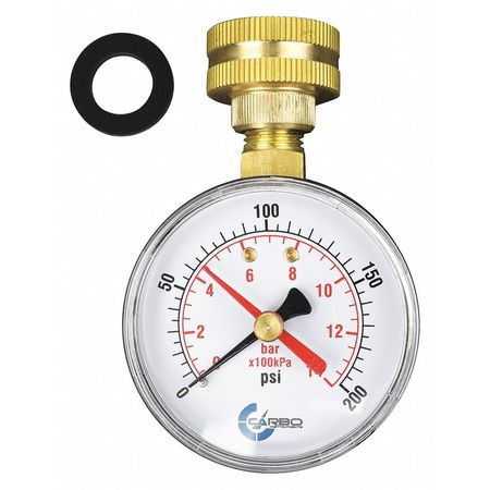 Carbousa Water Pressure Gauge with Pointer, 3/4 Connection D25-P-W-200