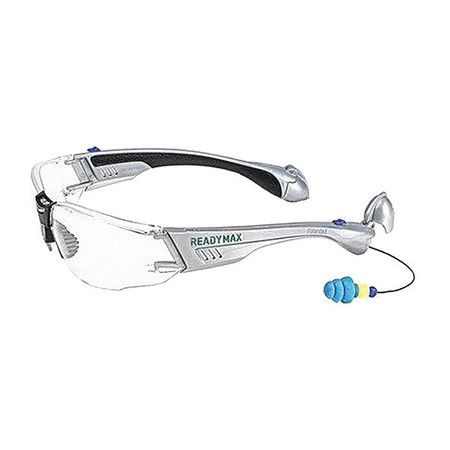 READYMAX SoundShield Construction Safety Glasses w/ 25NRR Earplugs Silver Frame Clr Lens GLCNS-CL
