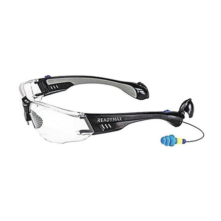 READYMAX SoundShield Construction Safety Glasses w/ 25NRR Earplugs Black Frame Clr Lens GLCNB-CL