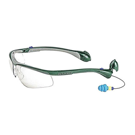 READYMAX SoundShield Classic Safety Glasses w/ 25NRR Earplugs Green Frame I/O Lens GLCLG-IO
