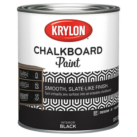 KRYLON Interior Paint, Smooth, Water Base, Chalkboard Black, 1 qt K05223007