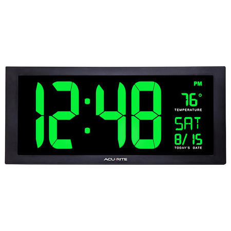 ACURITE Jumbo Digit Calendar Clock W/ Indoor Temperature, 18", Green 76101M