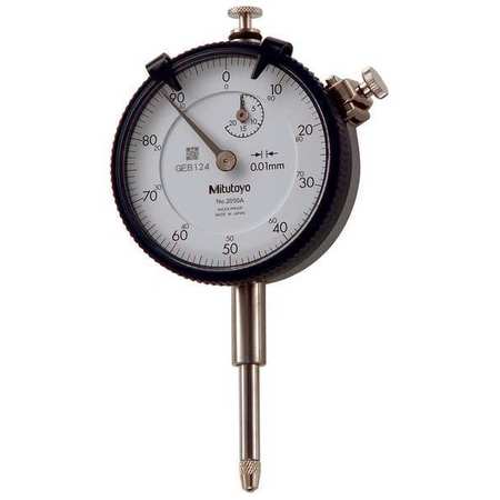 MITUTOYO Dial Indicator, 0 to 20 mm Range, White 2050AB