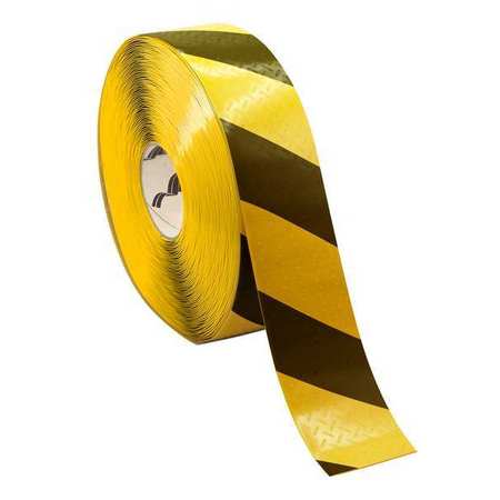 MIGHTY LINE Floor marking, Black/Yellow, 3inx3in, Roll MTH370