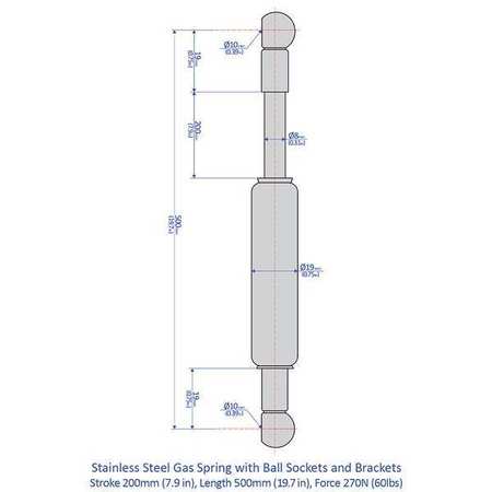 Bansbach Easylift Marine Gas Spring Kit, 60 lb Force, M8 AN042-382*