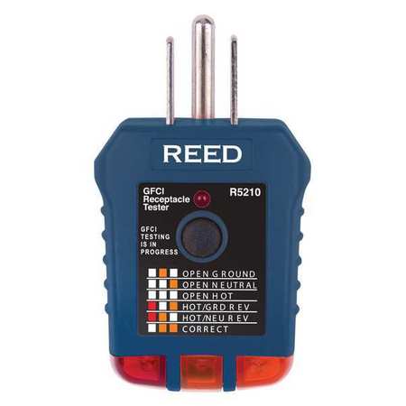 REED INSTRUMENTS Receptacle Tester, 110 to 125V AC, No Disp R5210
