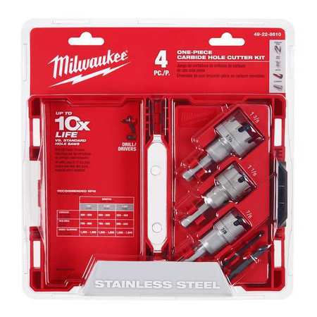 MILWAUKEE TOOL 4 pc. Single-Piece Carbide Hole Cutter Set 49-22-8610