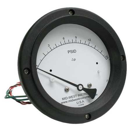 MIDWEST INSTRUMENT Differential Pressure Gauge and Switch 120AC-00-O-AA-15P