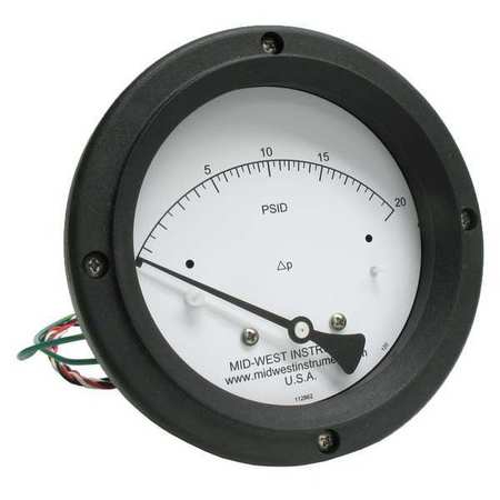 MIDWEST INSTRUMENT Differential Pressure Gauge and Switch 120AC-00-O-AA-20P