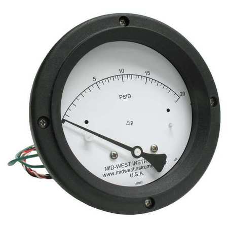 MIDWEST INSTRUMENT Differential Pressure Gauge and Switch 120SC-00-O-AA-20P