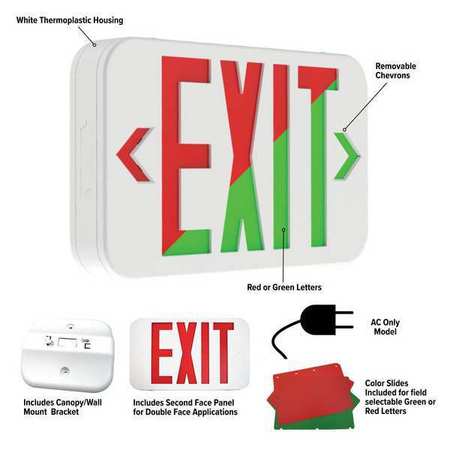 Compass LED Lighted Exit Sign, Wht, Plastic, 7-1/5 CARG