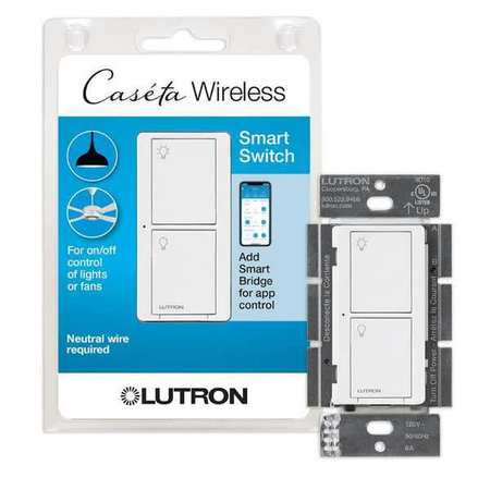 LUTRON Lght Dmr, Switch Only, 120V AC, Wht PD-6ANS-WH