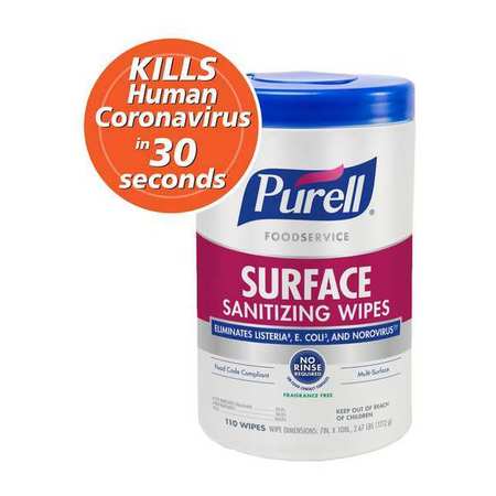 Purell Sanitizing Wipes, Canister, 10 in x 7 in, Unscented, 6 PK 9341-06