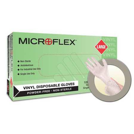 ANSELL Microflex V28, Disposable Gloves, 2.8 mil Palm, Vinyl, Powder-Free, S ( 7 ), 100 PK, Clear V28