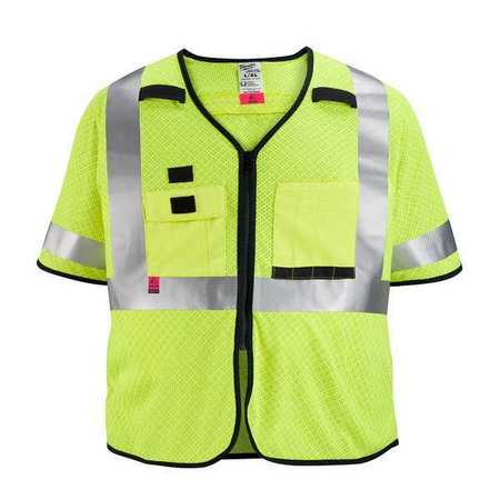 MILWAUKEE TOOL Arc-Rated/Flame-Resistant Cat 1 Class 3 High Visibility Yellow Mesh Safety Vest - Small/Medium 48-73-5221