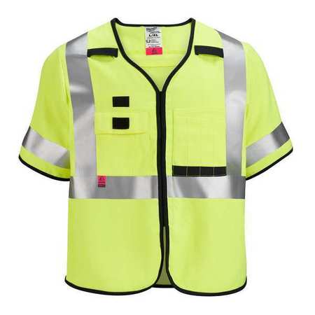 Milwaukee Tool Arc-Rated/Flame-Resistant Cat 1 Class 3 High Visibility Yellow Safety Vest - 2X-Large/3X-Large 48-73-5323