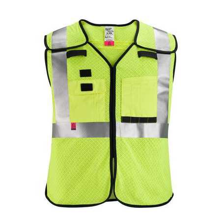 MILWAUKEE TOOL Arc-Rated/Flame-Resistant Cat 1 Class 2 Breakaway High Visibility Yellow Mesh Safety Vest - Large/X-Large 48-73-5212
