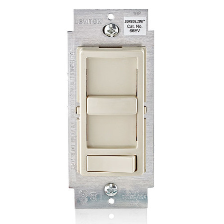 LEVITON Dimmer, 1-Pole/3-Way, 120VAC, Light Almond 66EV-10T