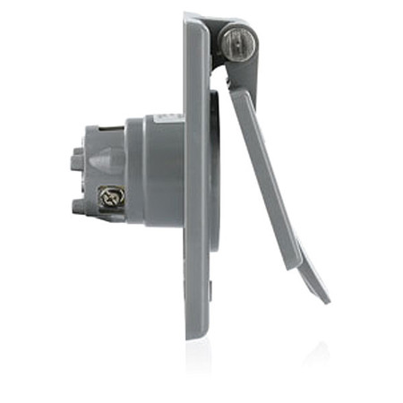 LEVITON Flanged Receptacle, Gray, 20 A, Rect, 5-20P 15378-CWP
