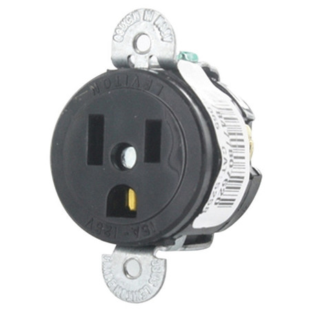 LEVITON Receptacle, 15 A Amps, 125VAC, Single Outlet, 5-15R, Black 5258-SS