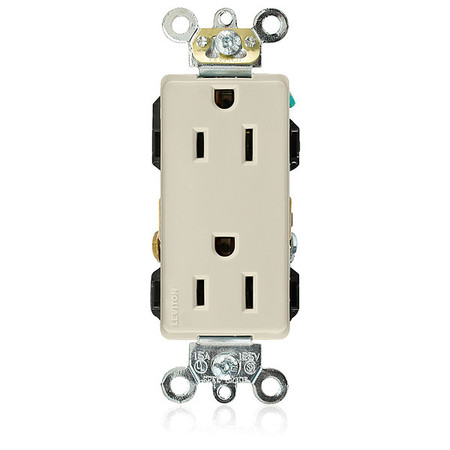 LEVITON Receptacle, 15 A Amps, 125VAC, Decorator Duplex Outlet, 5-15R, Ivory 16262-I