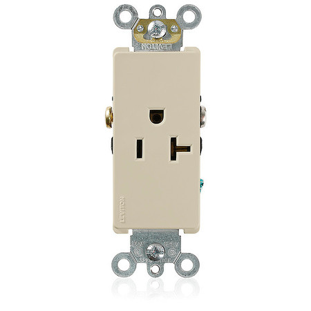 LEVITON Receptacle, 20 A Amps, 125VAC, Single Outlet, 5-20R, Ivory 16351-I