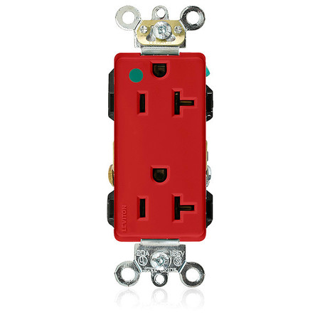 LEVITON Receptacle, 20 A Amps, 125VAC, Decorator Duplex Outlet, 5-20R, Red 16362-HGR